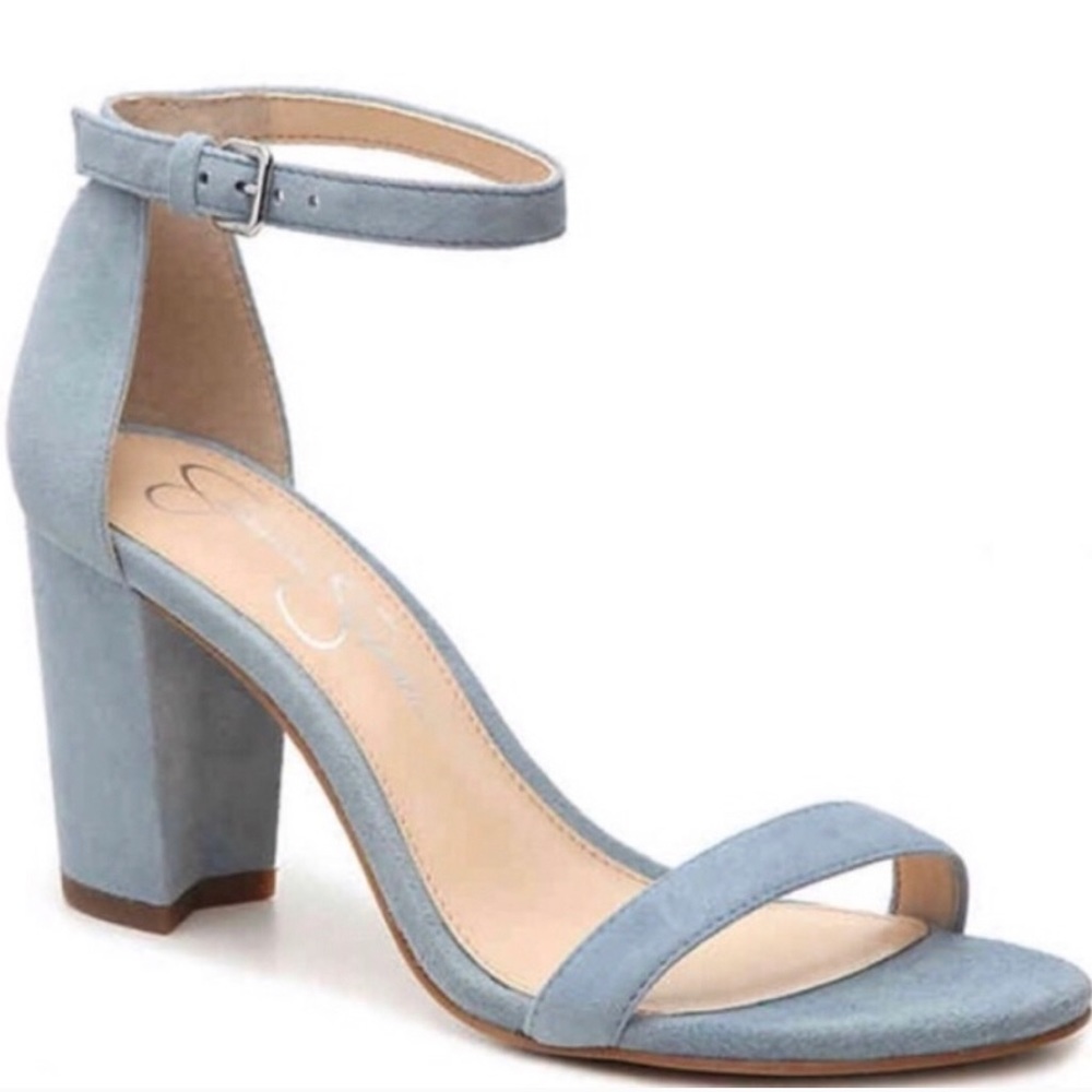 Jessica Simpson light denim suede block heels